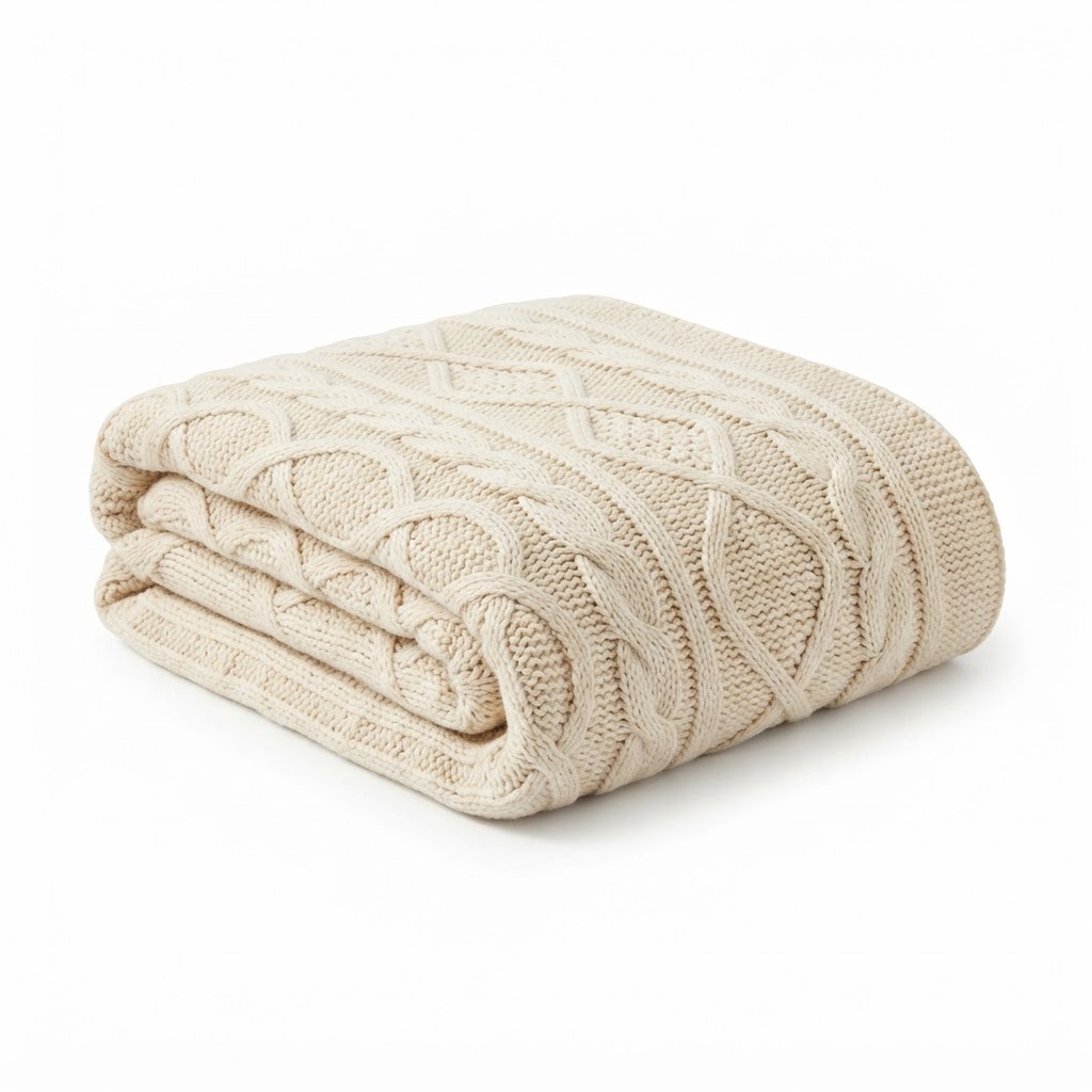Cream Cable-Knit Throw Blanket
