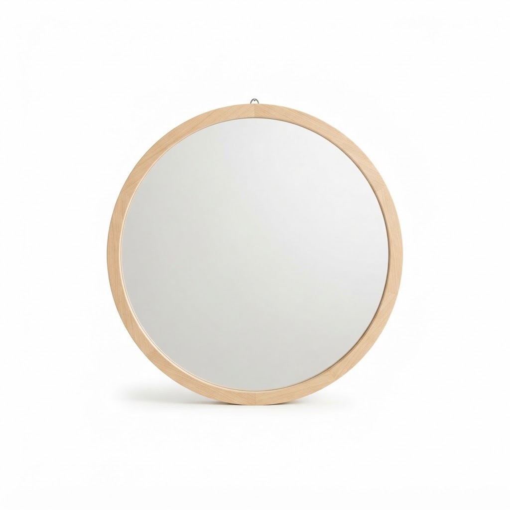 Light Wood Frame Circular Mirror