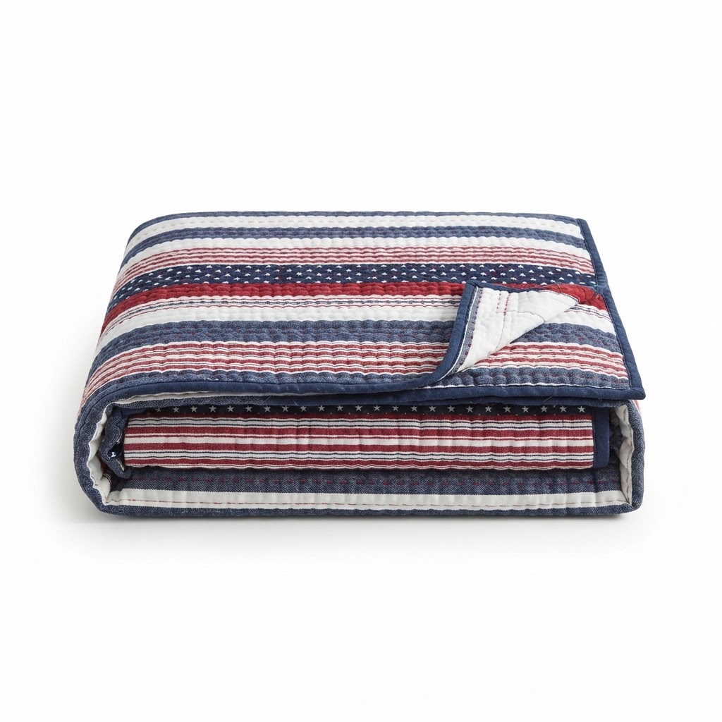 Patriotic Striped Cotton Quilt