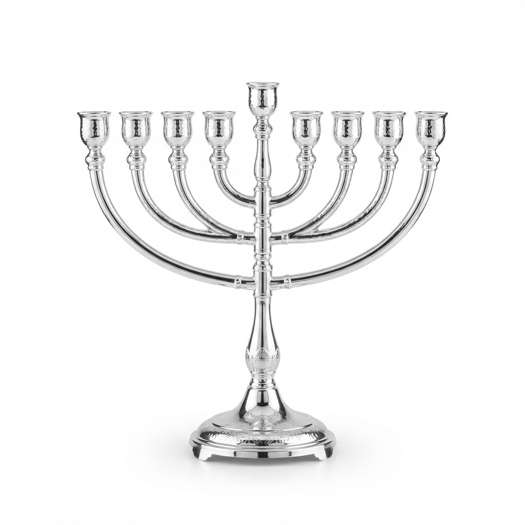 Elegant Polished Silver Hanukkah Menorah