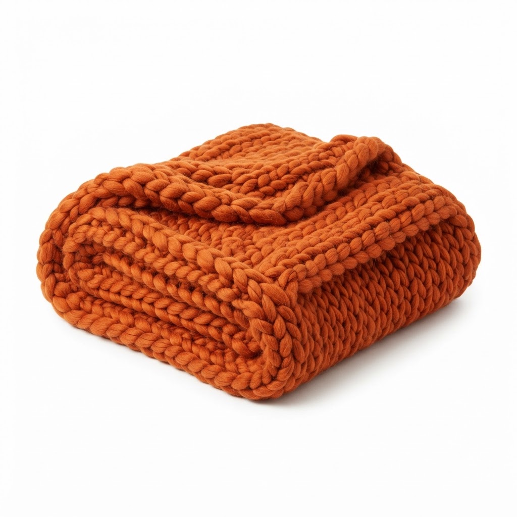 Burnt Orange Chunky Knit Throw