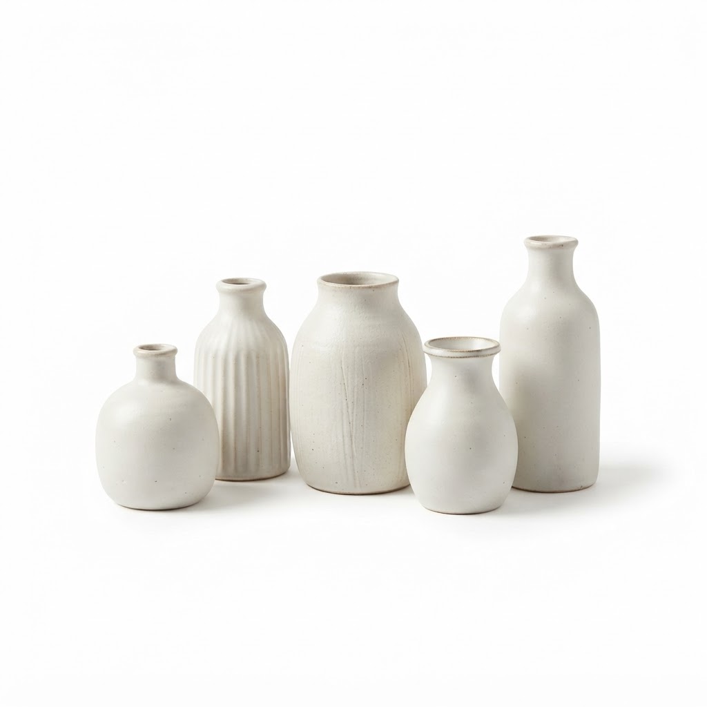 Ceramic White Bud Vase Set