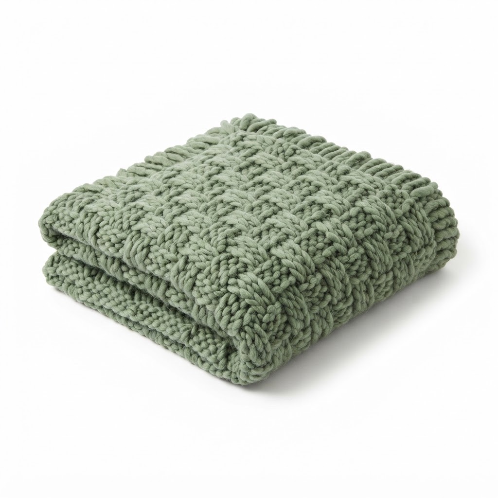 Chunky Knit Sage Green Throw Blanket