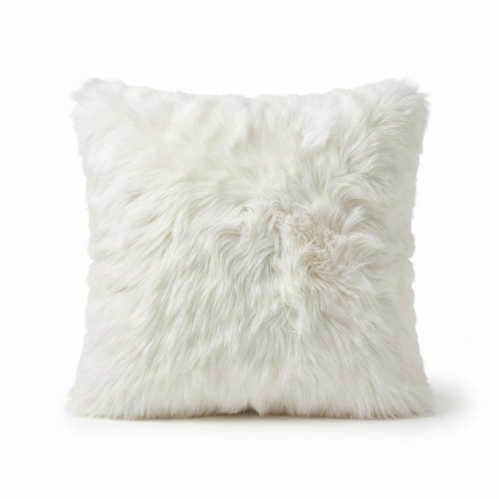 core Faux Fur White Throw Pillow