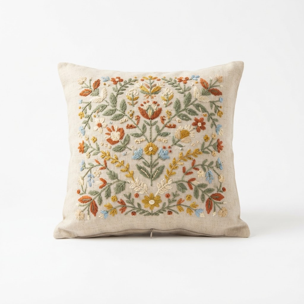 Embroidered Linen Decorative Pillow