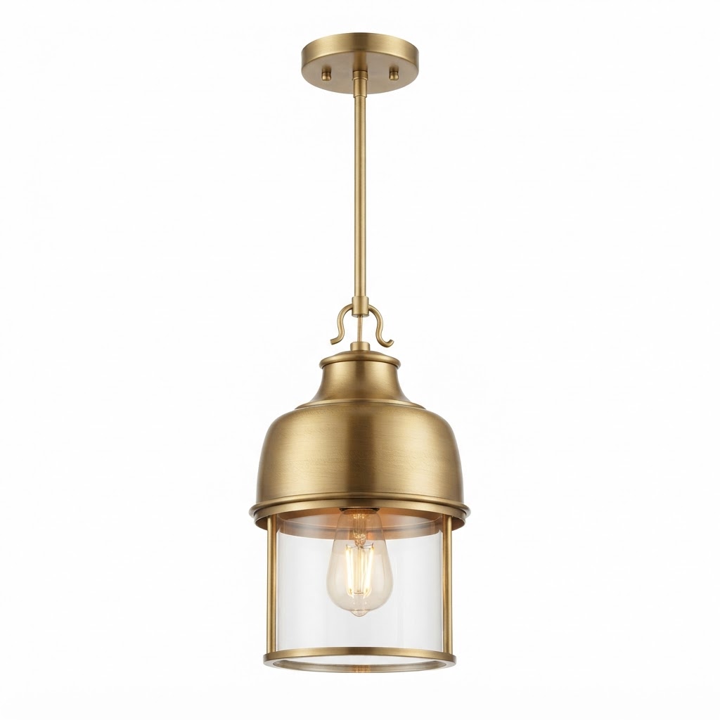 Transitional Brushed Brass Pendant Light