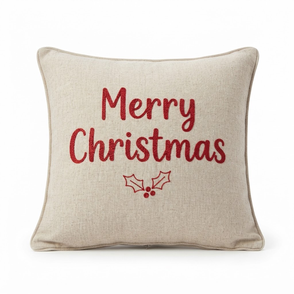Merry Christmas Embroidered Pillow