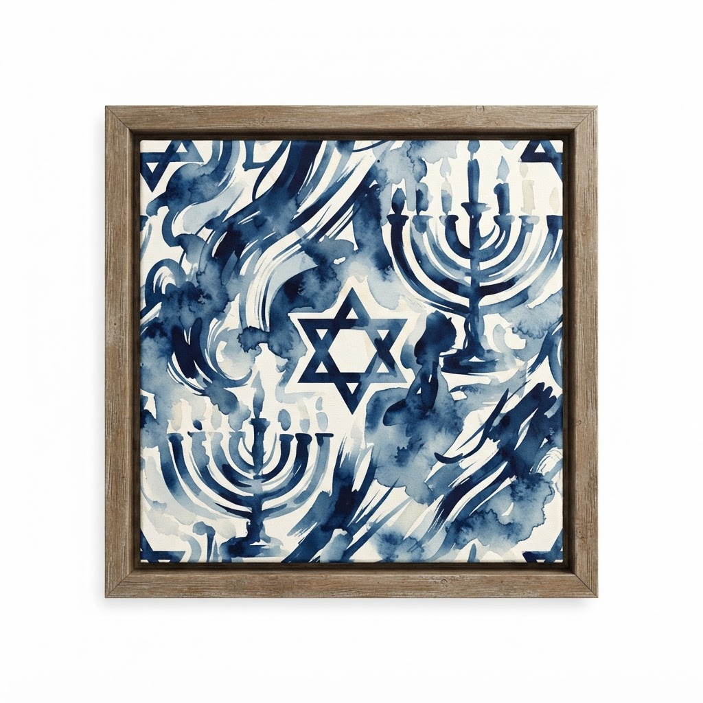 Abstract Blue and White Framed Canvas