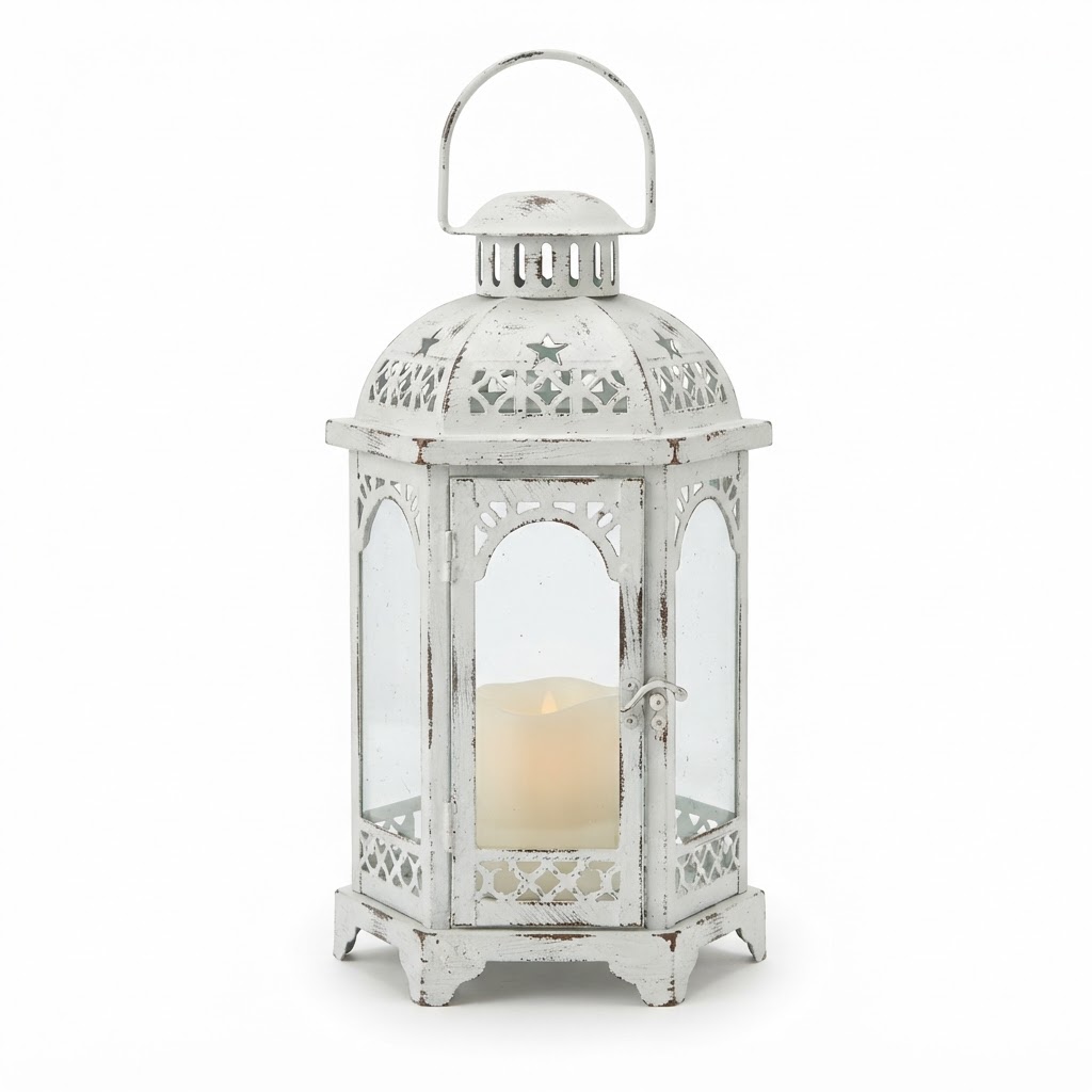Distressed White Metal Lanterns