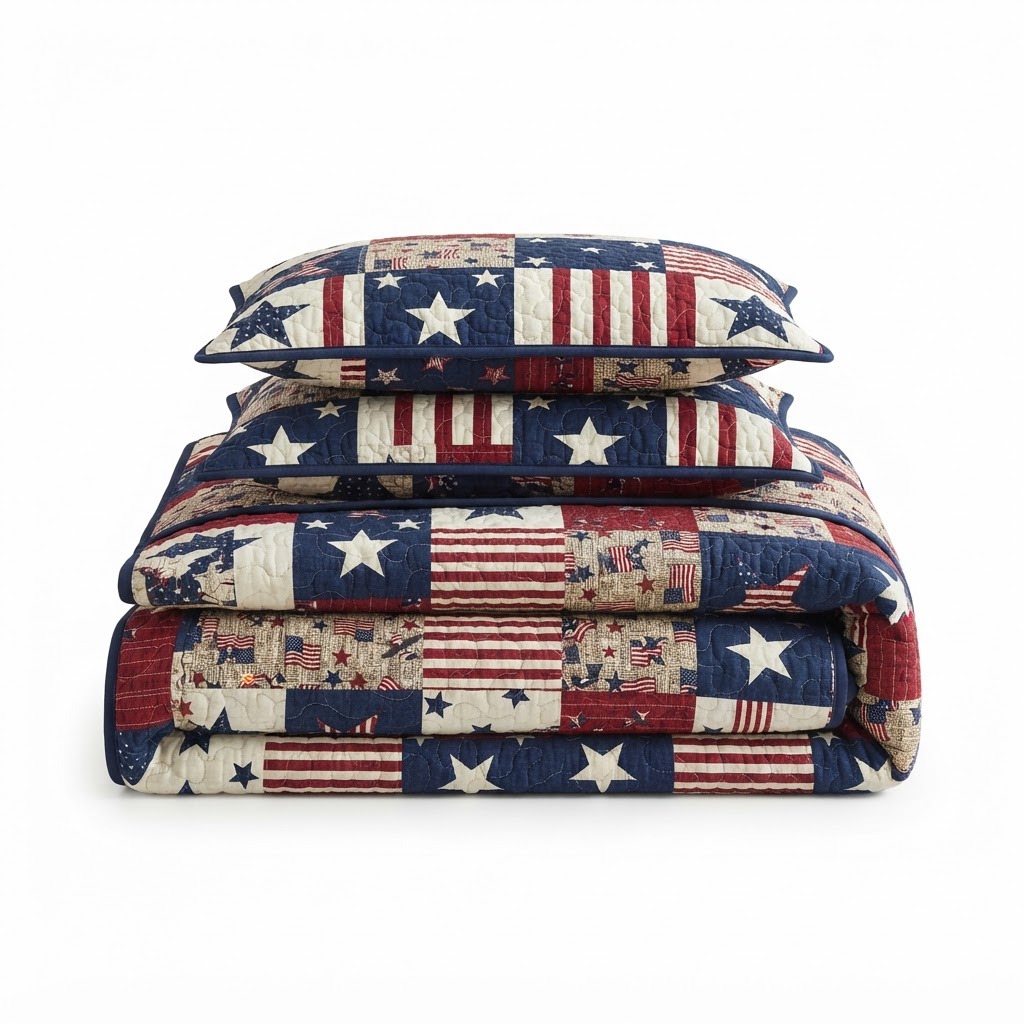 Patriotic Americana Quilted Bedding Set
