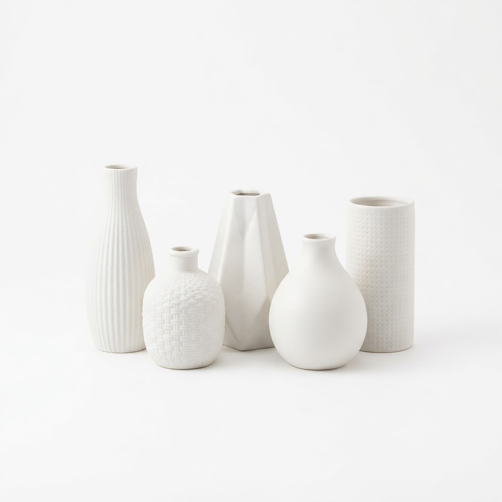 White Ceramic Bud Vase Set