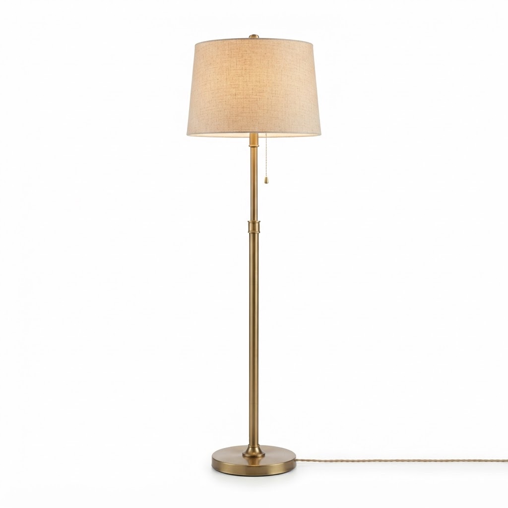 Transitional Brass and Beige Floor Lamp