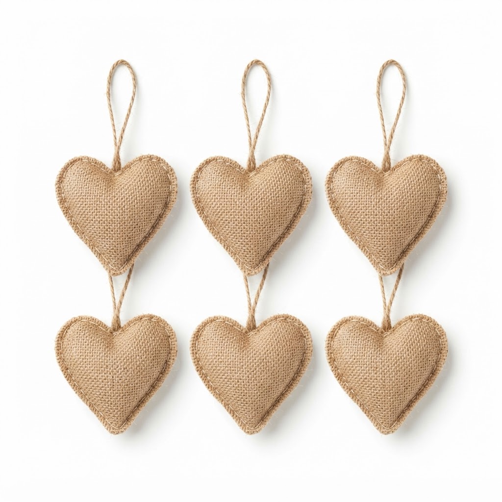 Burlap Heart Ornament Set