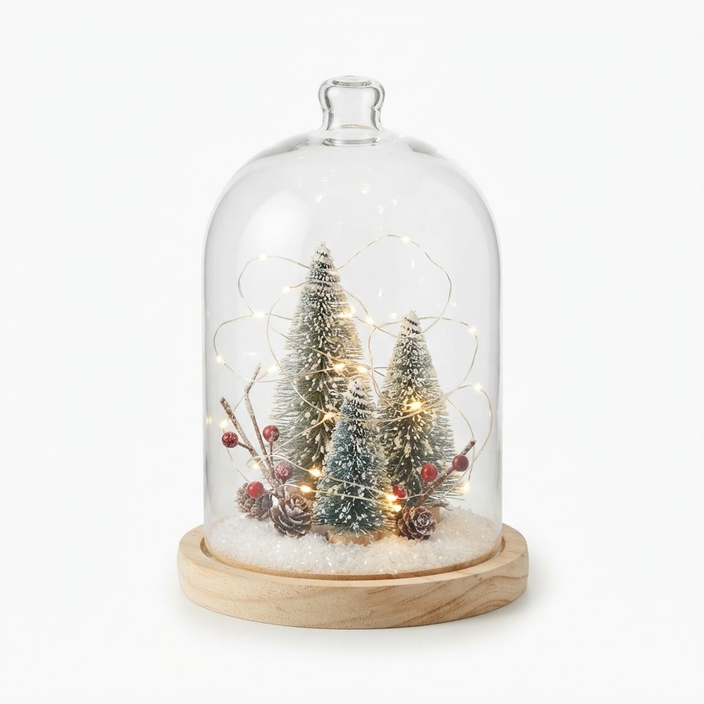 Winter LED Glass Cloche