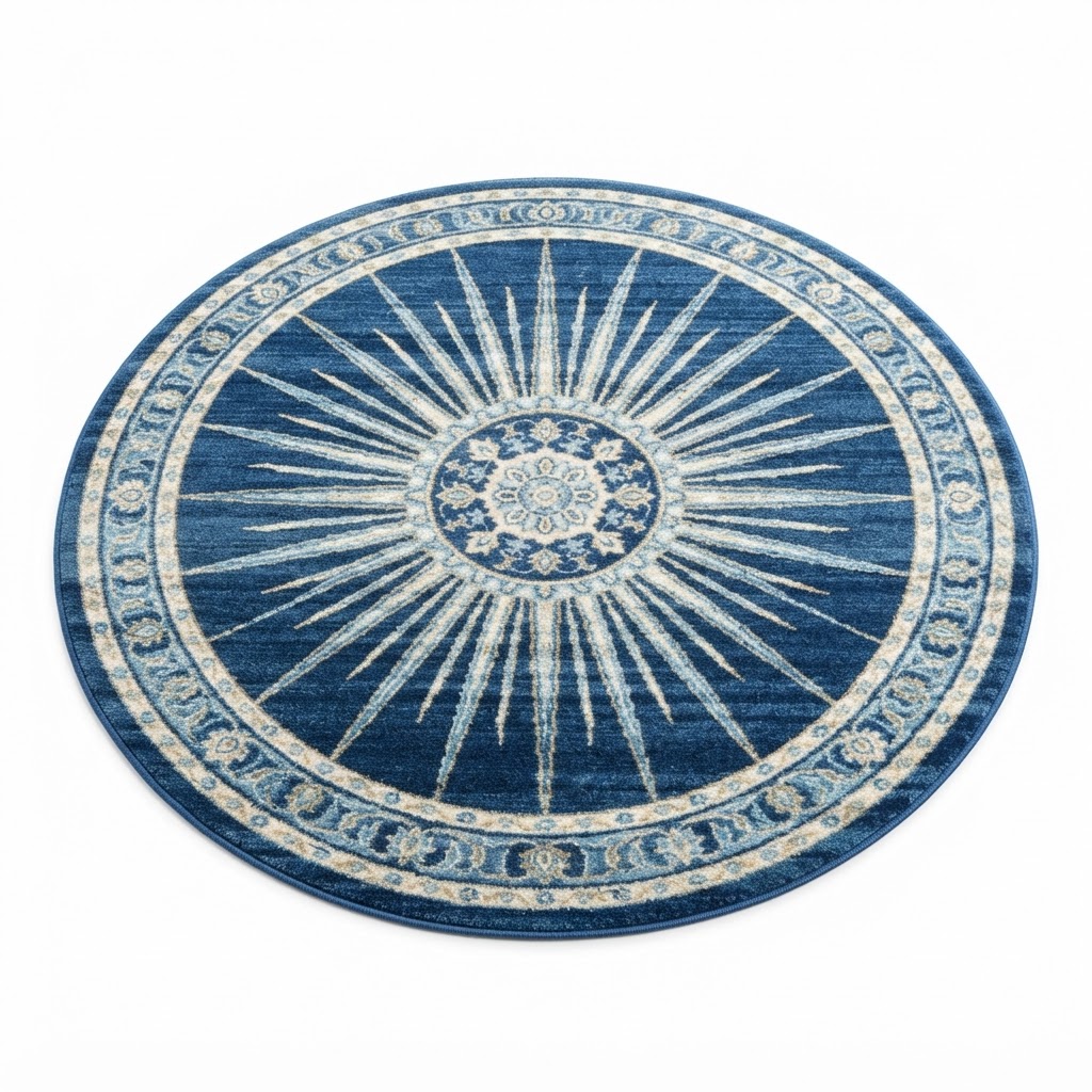 Transitional Circular Sunburst Blue Rug