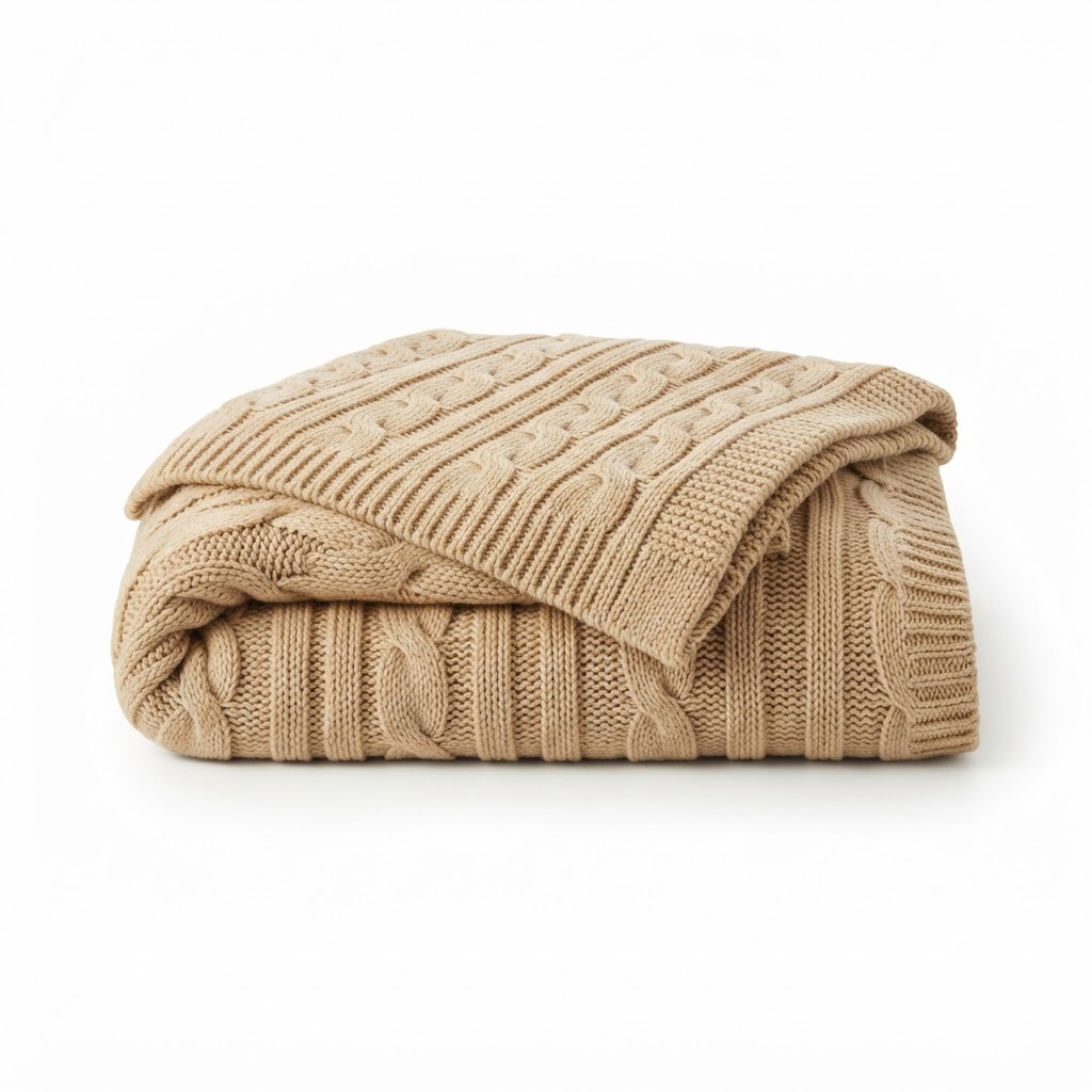 Cable Knit Tan Throw Blanket