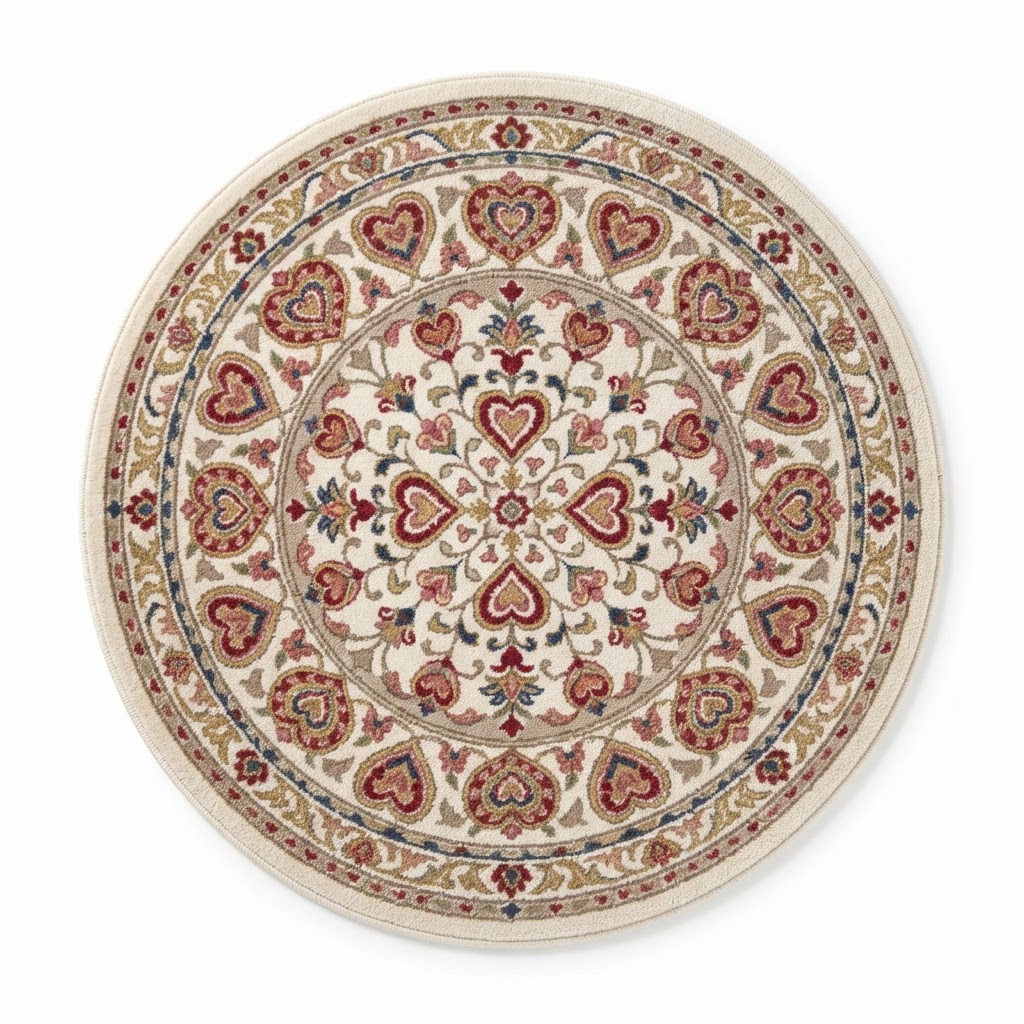 Transitional Heart Motif Round Rug