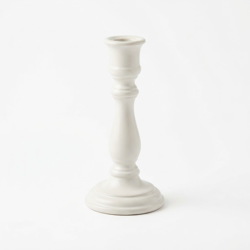 Transitional White Ceramic Taper Candle Holders
