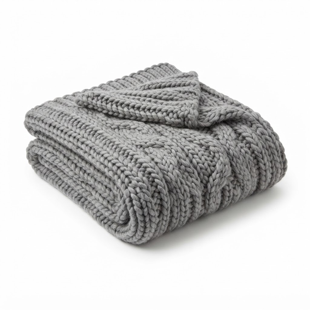 Winter Chunky Knit Grey Throw Blanket
