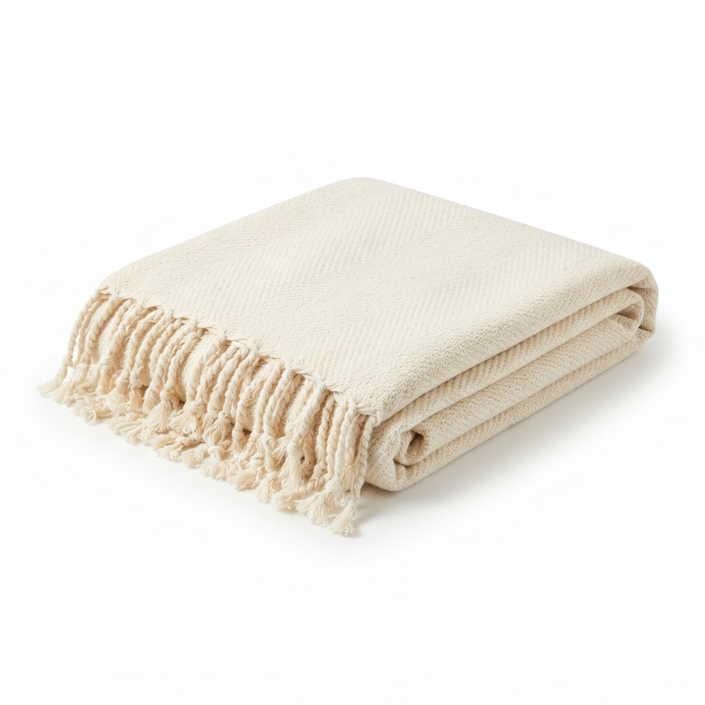 Cream Cotton Woven Throw
