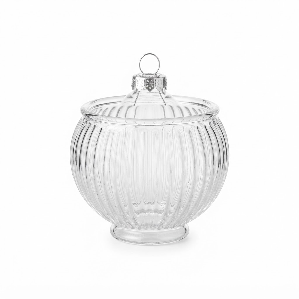 Fluted Glass Christmas Ornament Bowl