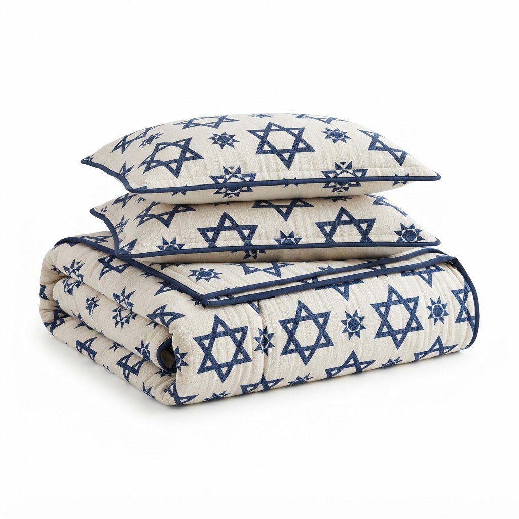 Navy and Cream Star Patterned Quilt Set