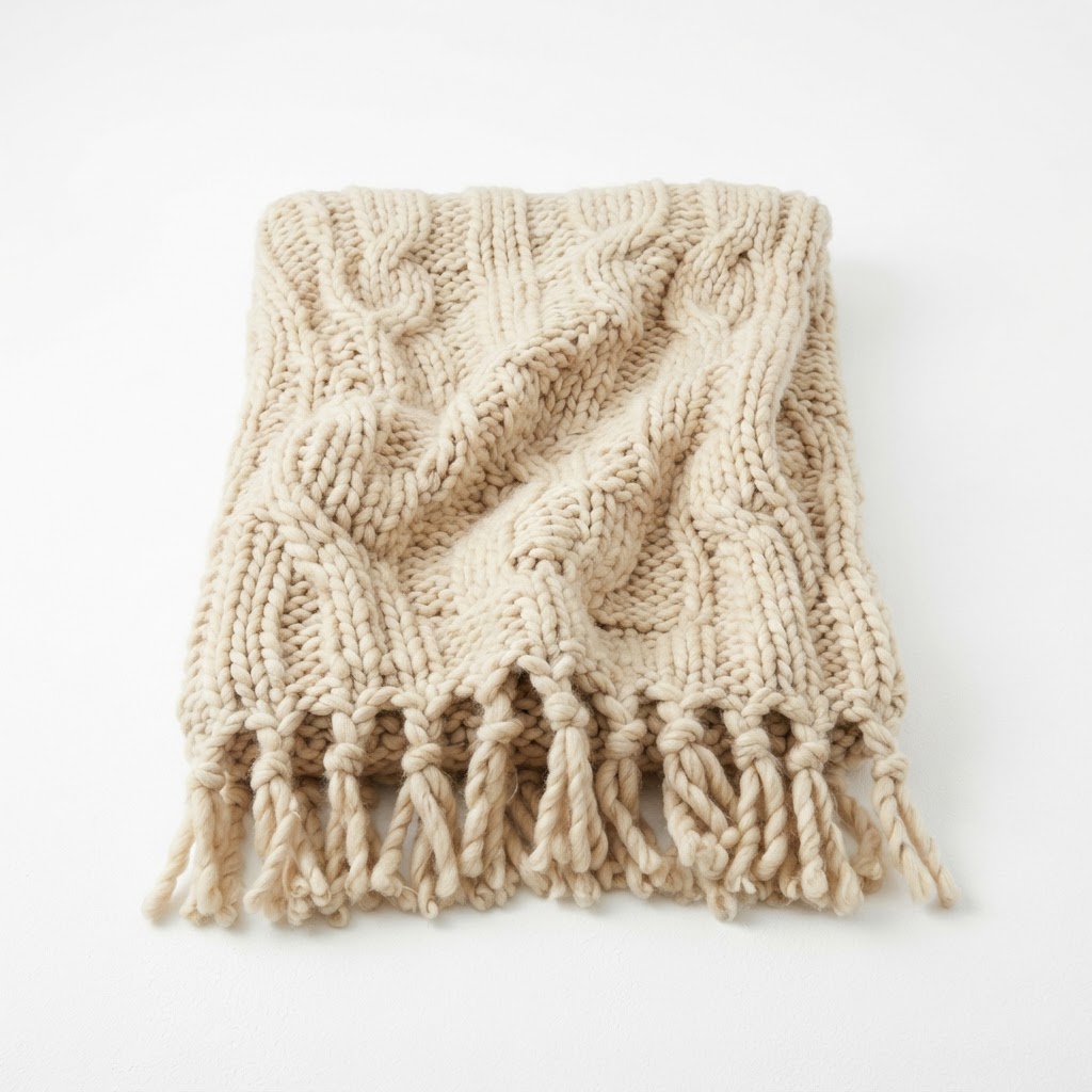 Chunky Knit Fringe Throw Blanket