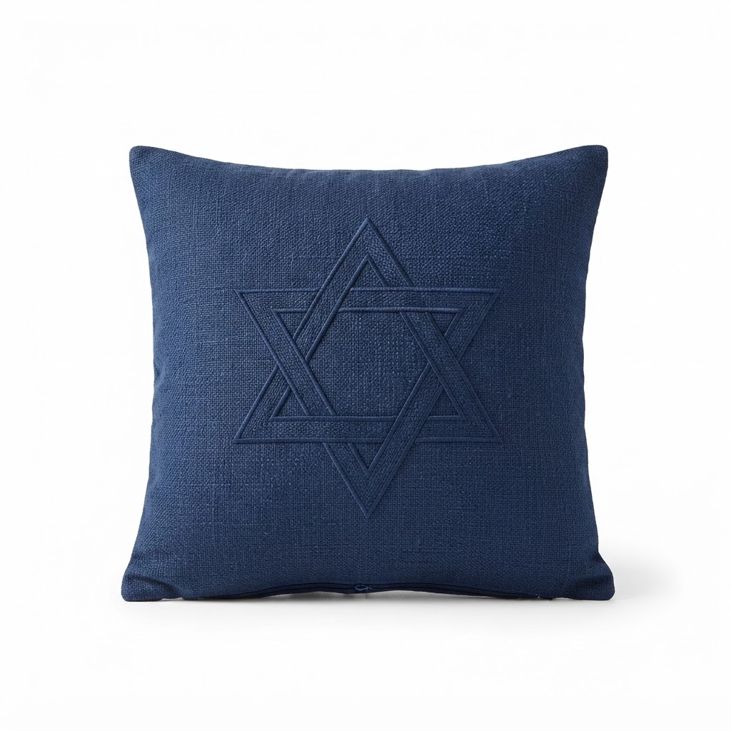 Textured Navy Blue Star of David Throw Pillow