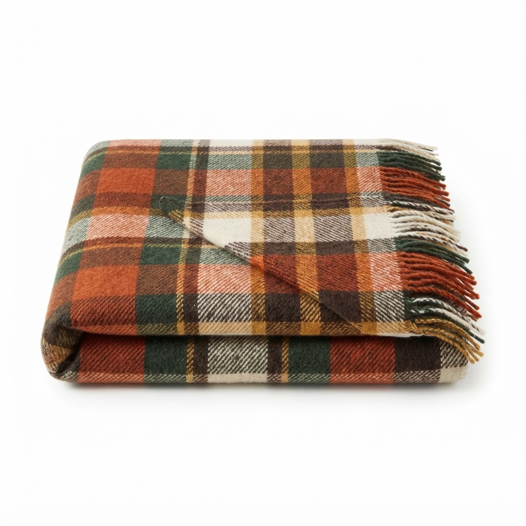 Transitional Plaid Wool Blend Throw Blanket
