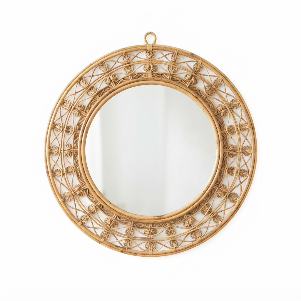 Rattan Framed Round Mirror