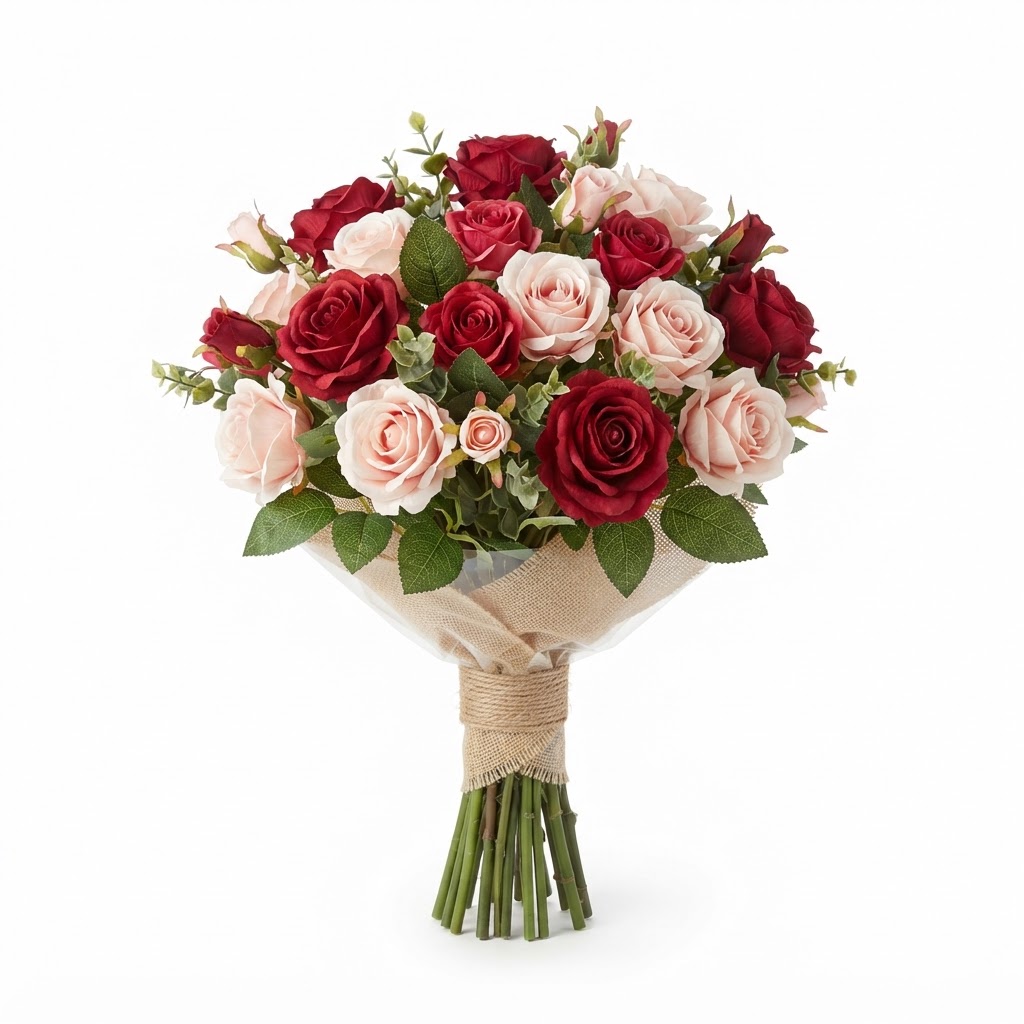 Red and Blush Faux Rose Bouquet