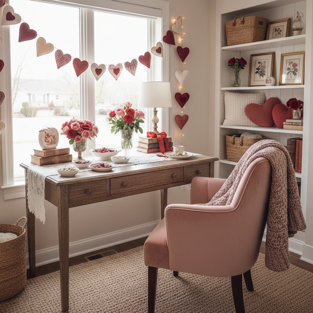 Cottagecore Valentine's Day Home Office