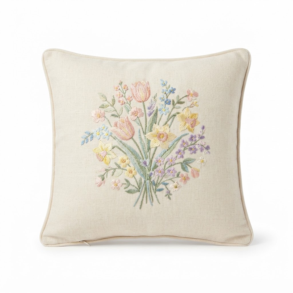 Floral Embroidered Accent Pillow
