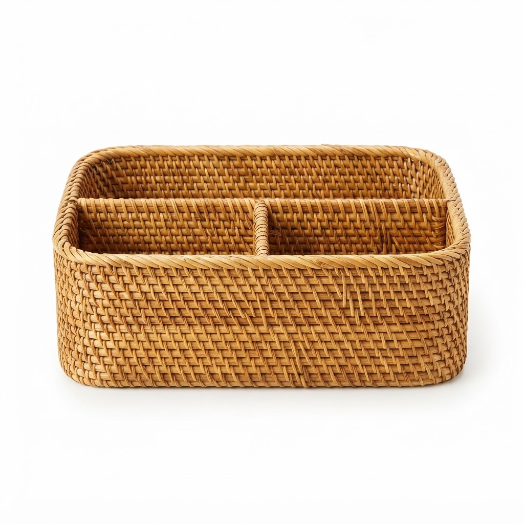 Woven Rattan Vanity Organizer