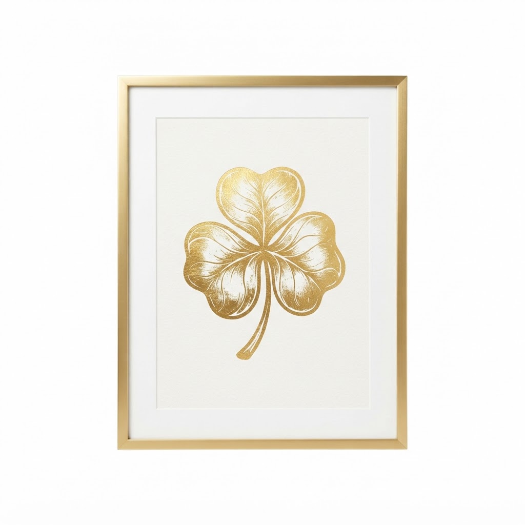 Transitional Gold Foil Lucky Clover Wall Art