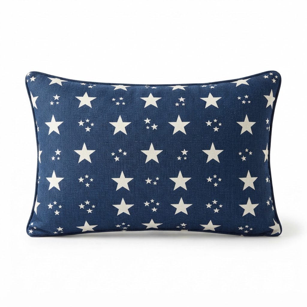 Transitional Navy Star Patterned Lumbar Pillow