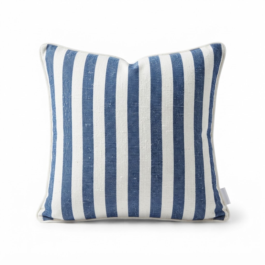 Blue and White Striped Throw Pillow