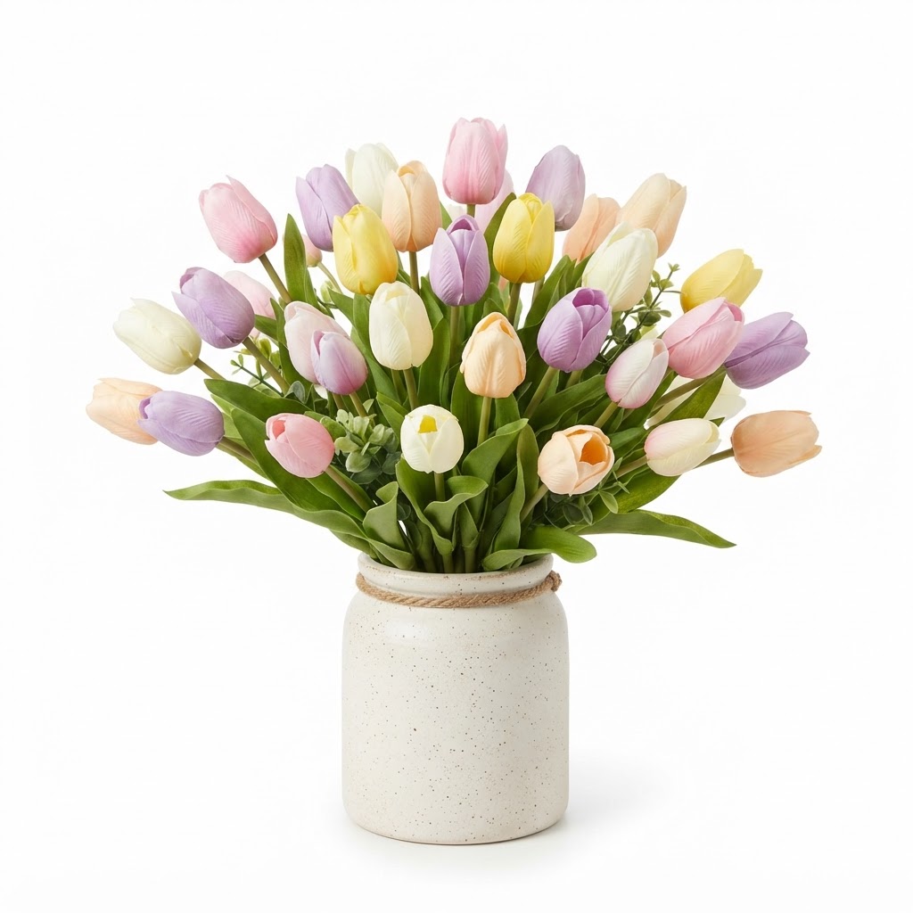 Spring Pastel Tulip Silk Floral Arrangement