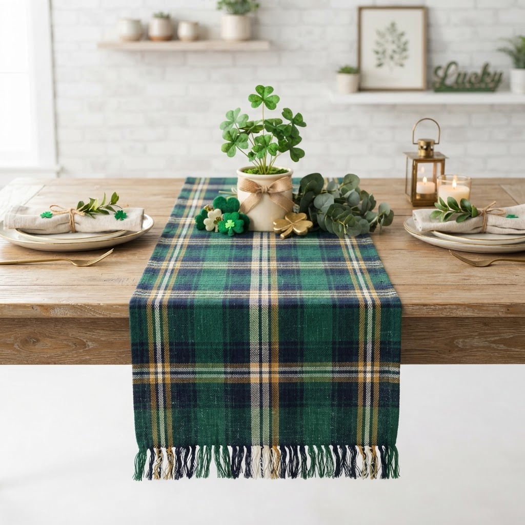 core Green Plaid Cotton Table Runner