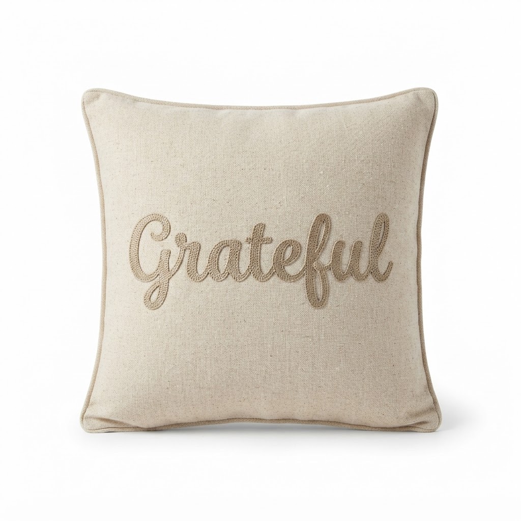 Embroidered Grateful Throw Pillow