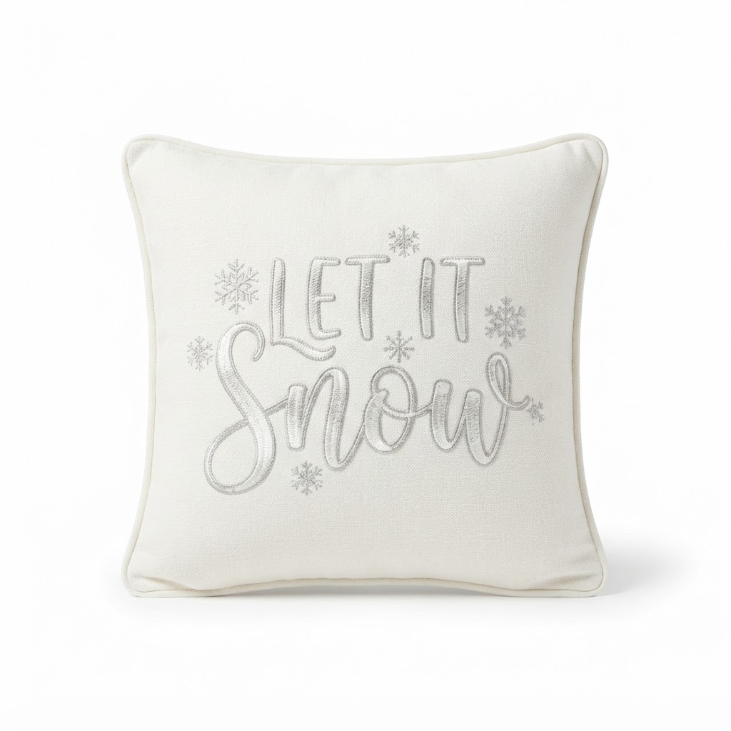 Winter Let It Snow Embroidered Pillow
