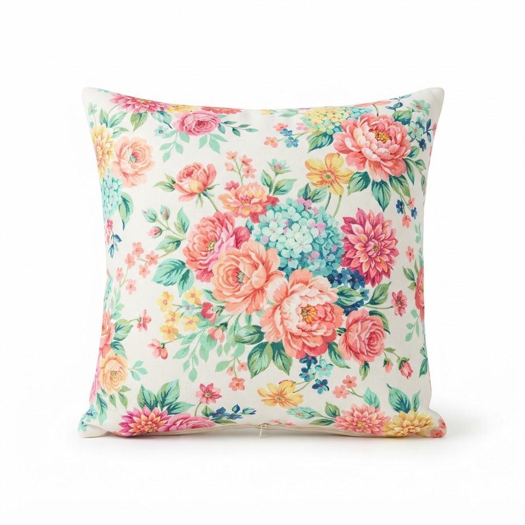 Summer Floral Print Throw Pillow