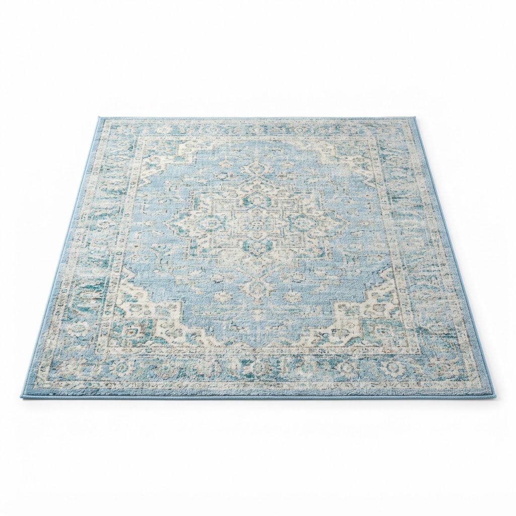 Spring Blue Distressed Area Rug