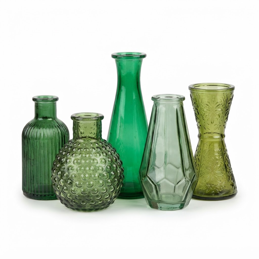 Green Glass Bud Vase Collection