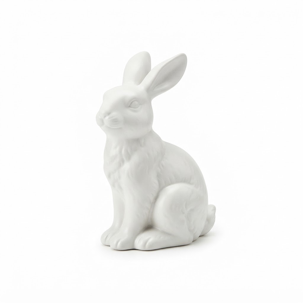 Transitional White Ceramic Rabbit Figurine