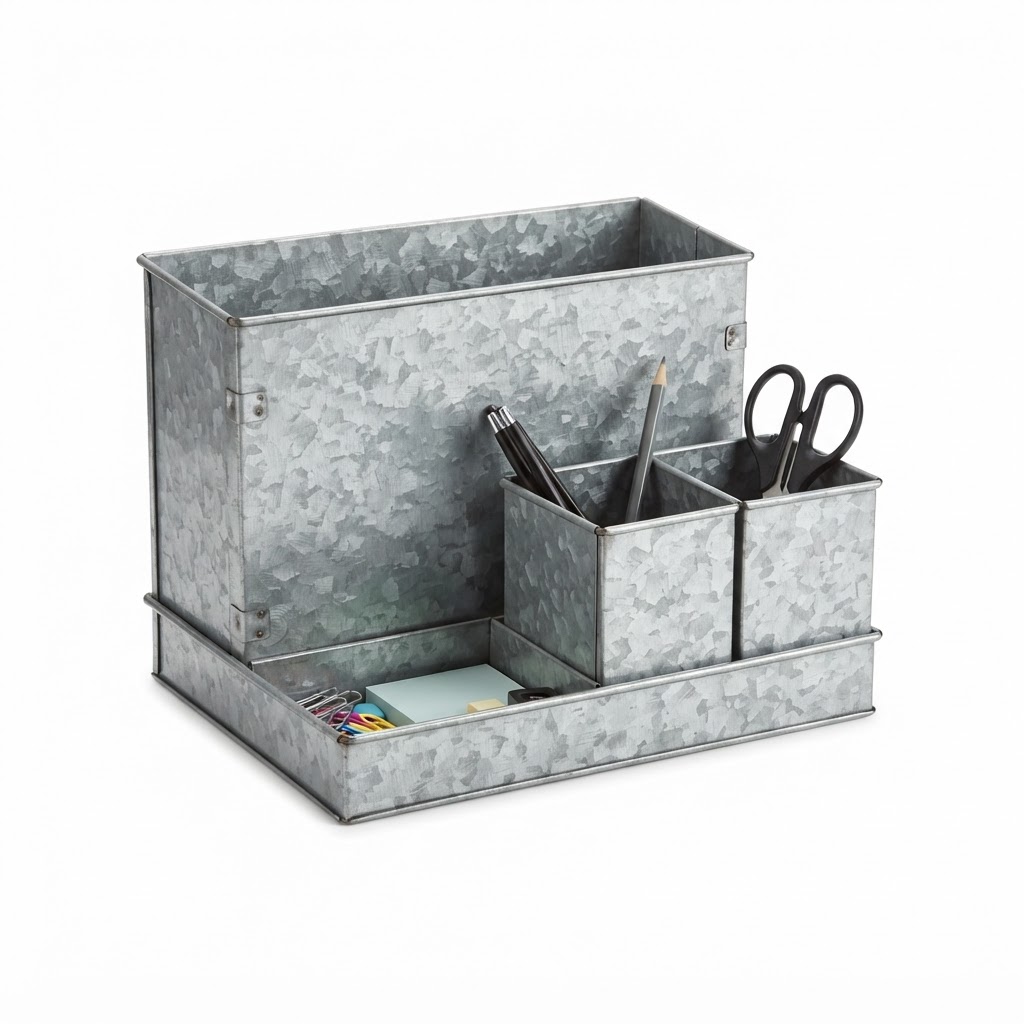 Galvanized Metal Desk Organizer