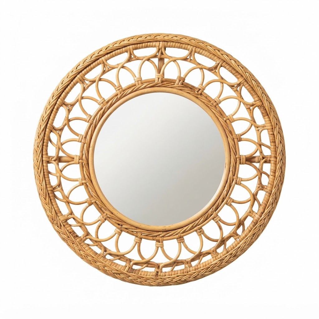 Rattan Frame Round Wall Mirror