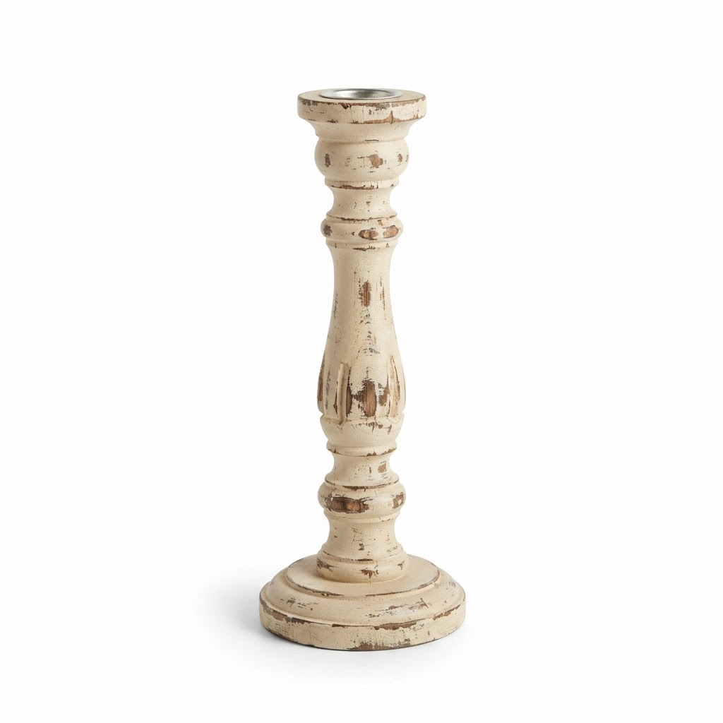 Distressed Wooden Candlestick Holders