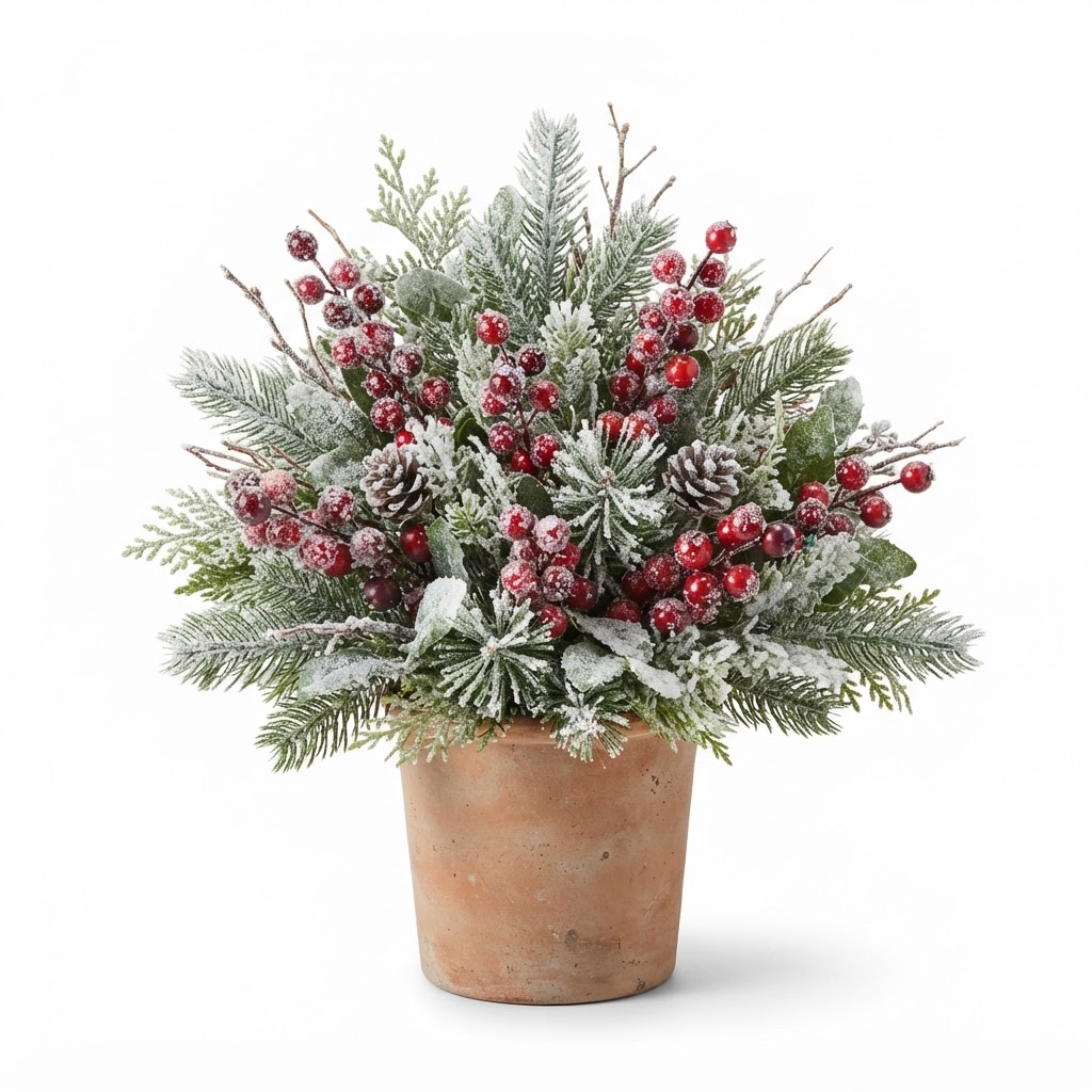 Frosted Winter Berry and Greenery Arrangement