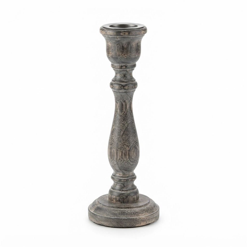 Transitional Grey Weathered Wood Candlesticks